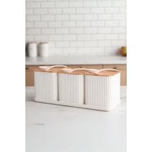 Atbyhome Valverdi - 3'lü 10 Parça Kaşıklı Bambu Görünümlü Tezgah Üstü Plastik Baharat Bakliyat Kavanoz Seti Diğer