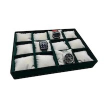 Yerli Üretim Tokyo Model Süet Kumaş Yeşil-beyaz Renk 34/24 Cm Yastıklı Saat Ve Takı Kutusu