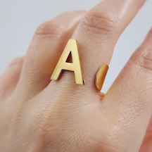 Çelik Gold Düz Kesim Harf Yüzük -a Harfi- Ayarlı Ölçü-1888