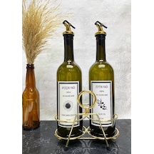 Altın Standlı Yuvarlak Figürlü 750ml Yeşil Amber Şişe Altın Akıtı
