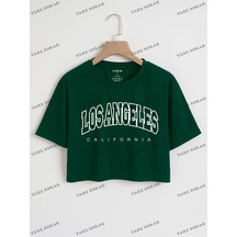 Flood Of Style Crop Ckod-232913 Düşük Kol T-shirt Koyu Yeşil