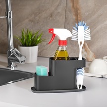 Mutfak Tezgahı Düzenleyici, 3 Bölmeli, Siyah Plastik Süngerlik Fırçalık Bpa İçermez Organizer Çok renkli