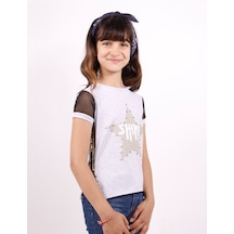 Toontoy Kids Toontoy Kız Çocuk Shine Yıldız Baskılı Kol Kısmı Fileli Tişört Gri Melanj