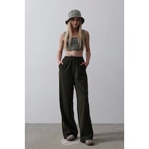Defymoda Beli Lastikli Bol Paça Pantolon - Koyu Haki Koyu Haki