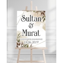 Söz Nişan Düğün İçin 50x70 Karşılama Panosu - Sonbahar Desenli Beyaz