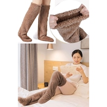 Sauna Suit Kahve Sock Peluş Uyku Çorabı Welsoft Diz Üstü Oda Çorabı Ayak Isıtıcı Uzun Gonç Çorap Kahverengi