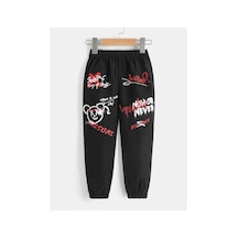 Tarzsokak Toddler Boys Bear & Letter Graphic Elastic Waist Pants Siyah