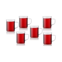 Borosilikat Cam 6'lı Kupa Seti, Ergonomik Saplı, Düz Tabanlı, Pürüzsüz Kenarlı, İnce Tasarımlı, Sıcak İçecekler İçin, 200ml çok renkli