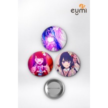 Oshi No Ko Ai Hoshino İdol Çanta Süsü Rozet İğneli Buton Rozet Seti 58 Mm 3'lü Çok Renkli