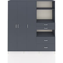 Hyperion Dolap 12 Raflı 4 Çekmeceli Tek Askılı 220x44x243 Antrasit-antrasit/antrasit Antrasıt/antrasıt