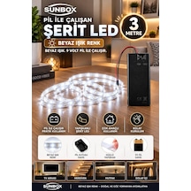 Pilli Led Şerit 3 Metre Beyaz Işık Butonlu- Yapışkanlı Kablosuz Dekoratif Aydınlatma - Pil Hediyedir Beyaz Beyaz