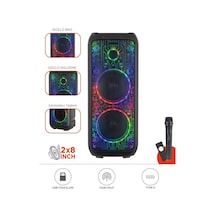 D64 Siyah Rgb Ledli Dahili Kablosuz Mikrofon Kumandalı Radyolu Bluetooth Hoparlör Speaker