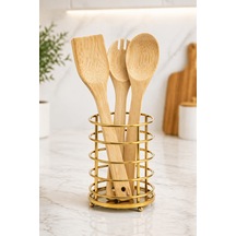 Gold Metal Kaşıklık Tezgah Üstü Kaşık Standı, Mutfak Organizer, Ayaklı Kaşık Tutucu Altın