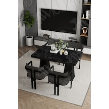 Avvio Valery Lake Mdf Ayak Tokyo Demonte Sandalye 80x120 Yemek Masası Mutfak Masası 4 Kişilik Siyahmermer