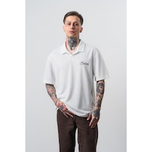 Respire Erkek Senor Yazılı Polo Yaka Regular Fit T-shirt Ekru