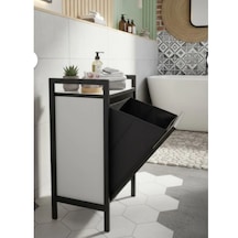 Kapaklı Çamaşır Sepeti & Banyo Düzenleyici Dolap Metal Ayaklı Modern Kirli Sepeti Organizer Beyaz