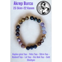 Akrep Burcu Bilekliği Kaplan Gözü Taşı, Sitrin Taşı, Rodonit, Yıldız, Lal Taşı, Obsidyen, Akik Taş Akrep Burcu Bilekliği Akrep Burcu Bilekliği