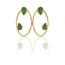 Kadir Jewellery 22 Ayar Altın Kaplama Geometrik Küpe -el İşçiliği Ve Hipoalerjenik Küpe Yeşil
