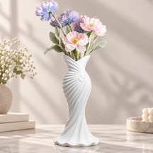 Gelinlik Esintili Beyaz Spiral Dekoratif Vazo Modern Minimalist Ev Aksesuarı