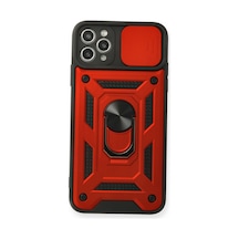 Apple iPhone Uyumlu 11 Pro Max - Kılıf Pars Lens Yüzüklü Silikon - Kırmızı