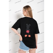 Tarzsokak Kadın Beyaz Sırt Baskılı Mickey Mouse Siyah