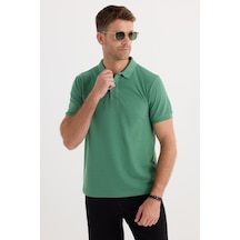 Tudors Erkek Slim Fit Dar Kesim Pamuklu Yumuşak Dokulu Serin Tutan Kumaş Düz Pike Yeşil Polo Yaka Tişört-33703 Yeşil
