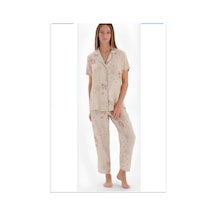 Eros 33550 Kısa Kol Düğmeli Kadın Pijama Takımı Bej