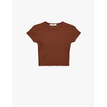 Koton Pamuklu Kısa Kollu Bisiklet Yaka Slim Fit Kaşkorse Tişört Kahverengi 6sal10130ık Kahve
