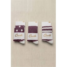 Cocole Socks Kız Bebek Külotlu Çorabı 3'lü Set Pamuklu Bordo 0-24 Ay Çok Renkli