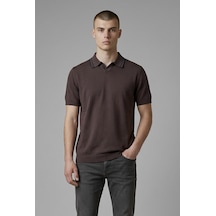 Erkek Coonless Yakalı Kahverengi Triko Tshirt