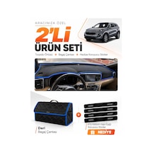Kia Sportage 2018-2021 Uyumlu Torpido Örtüsü + Deri Bagaj Çantası + Sticker Seti - Siyah Mavi