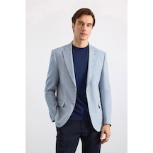 Süvari Saks Mavi Slim Mono Yaka Torba Cep 6 Drop Klasik Ceket Ct2021600434-m05