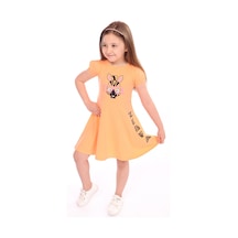 Toontoy Kız Çocuk Baskılı Relax Fit Bisiklet Yaka Kısa Kollu Elbise Turuncu