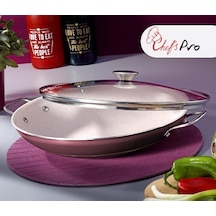 Chefs Pro Granit Efektli Cam Kapaklı Kavurma Sacı 32 Cm