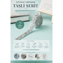 Gümüş Ütüyle Yapışan Taşlı Şerit Aplik 2 Cm X 1 Metre Abiye Elbise Gelinlik Süsleme Diğer