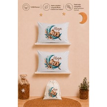 İsme Özel Kız Bebek Hediyesi 2 Adet 35x45 %100 Pamuk Yastık Kılıfı Ve Ham Bez Bebek Kıyafet Kesesi 1012y2kyx