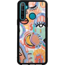 Oppo Realme 5i Suluboya Retro Göz Tasarımlı Glossy Telefon Kılıfı Siyah