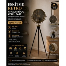 Eskitme Retro Aynalı Tripod 150 X 45 Cm Ayaklı Saat