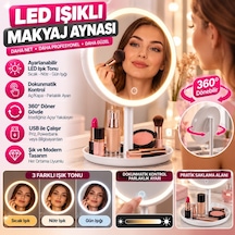 Led Işıklı Yuvarlak Makyaj Aynası Dokunmatik Ayarlanabilir Işık Tonlu, 360 Döner Masaüstü Profesy Diğer
