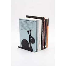 Salyangoz Figürlü Metal Kitap Desteği - Kitap Tutucu - Ev Ve Ofis Dekoratif Aksesuar 2 Li Set Siyah