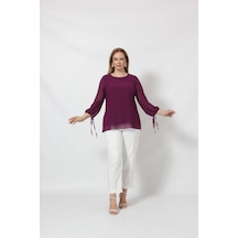 Moda Berray 3243-1 Kol Ucu Bağlama Detaylı Bluz Mürdüm 001