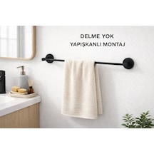 Viosa Yapışkanlı Siyah Uzun Havluluk Banyo Mutfak Havlu Askılık Kolay Montaj Krom