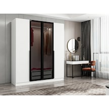 Kale Plus 4 Mebran Kapaklı 2ç Dolap Beyaz Mebran Füme Cam 210cm Beyaz