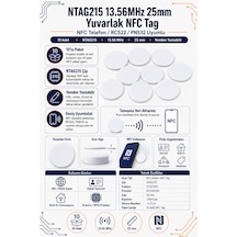 Ntag215 13.56mhz 25mm Yuvarlak Nfc Tag 10 Adet