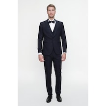 Morven Erkek Lacivert Santorin Ceremonia Jakarlı Slim Fit Dar Ke Lacivert
