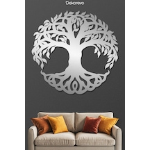Hayat Ağacı Metal Duvar Dekoru - Metal Duvar Sanatı - Krom - 50 X 48 Cm