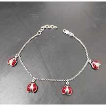 Oriental Kuyumculuk Jewellery Uğur Böceği Gümüş Bileklik Kırmızı