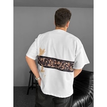 Erkek T-shirt Ön Ve Arka Baskılı Oversize Bisiklet Yaka Tişort - Beyaz