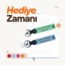 Kişisel Plaka Ve İsim Yazılı 2 Li Deri Anahtarlık, Hediye Edilebilir Tasarım, Kül Gri-k Kahve-sk Çok Renkli