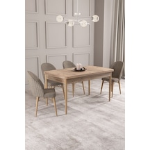 Calvin Atlantik 80x132 Açılabilir Mdf Masa Yemek Odası Takımı, Mutfak Takımı 4 Adet Sandalye Cappucino